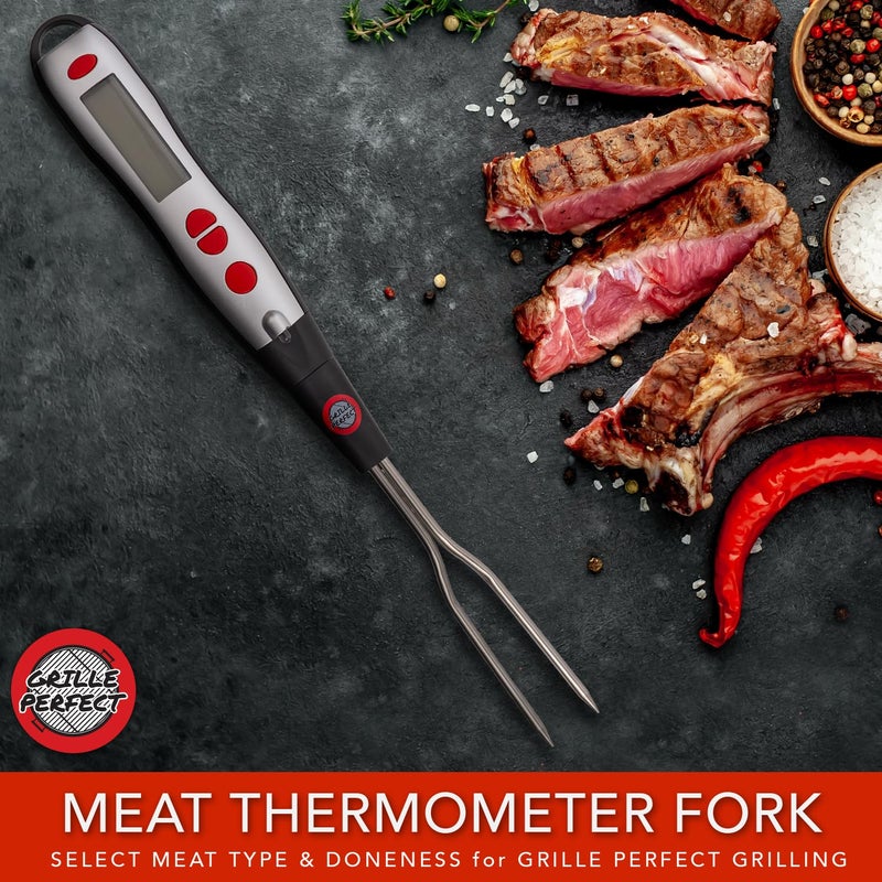 Grille Perfect Digital Meat Thermometer Fork for Grilling and BBQ Fast Read Electronic Probes with Ready Alarm Quick Accurate Barbecue Temperature for Steak Chicken Hot Grilled Food - Image 2